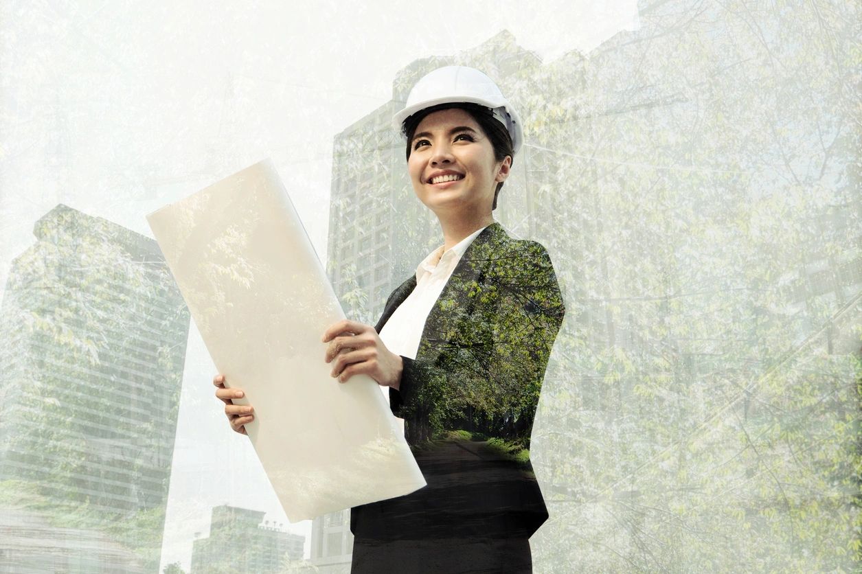 Professional woman construction hard hat